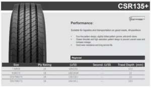 215/75R17.5TL 135/133J CSR135+